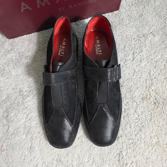 Amalfi by Rangoni Womens Black Italian Suede Leather Lined Monk Strap Loafers 9M - Picture 2 of 7